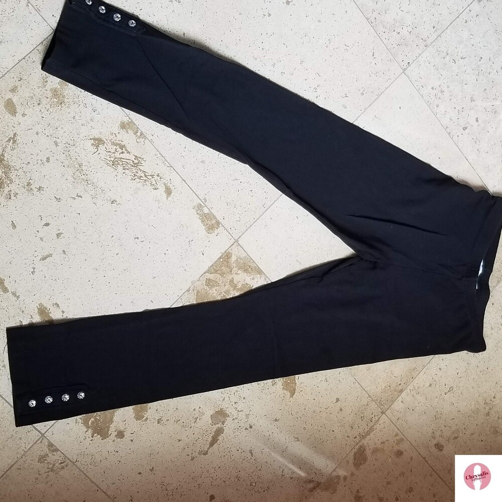 Susan Graver Black Cotton Leggings w sparkle button detailing at ankle